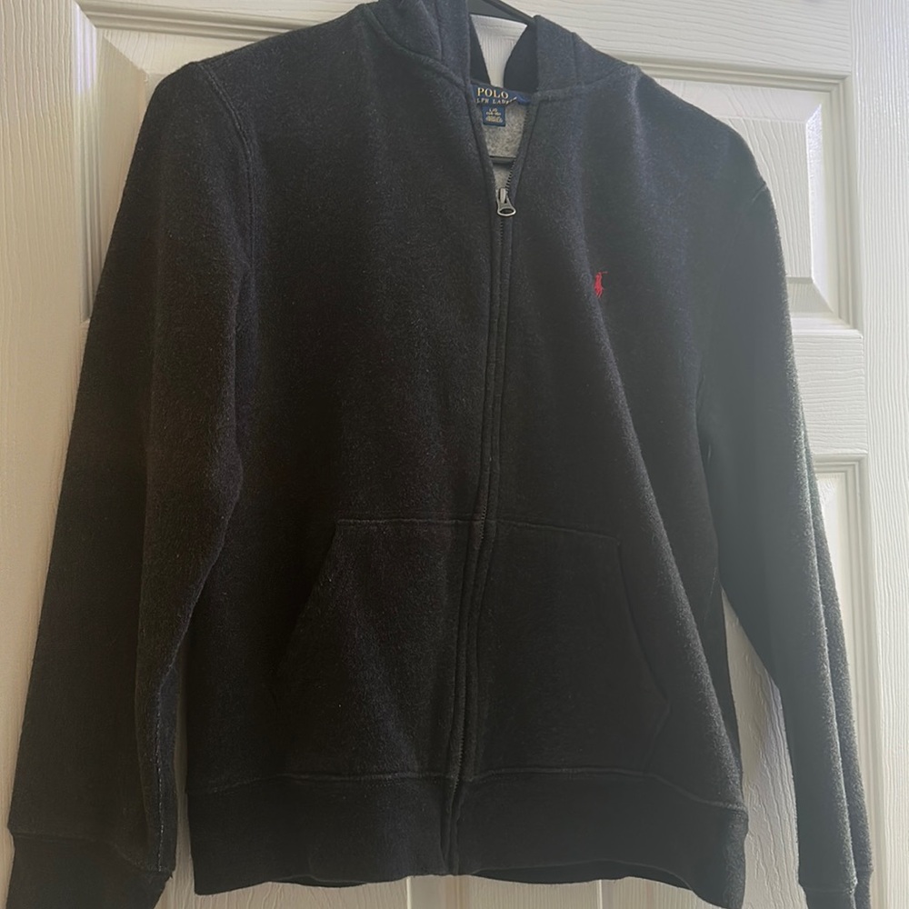 Polo by Ralph Lauren Sweat Jacket- Charcoal with red logo.